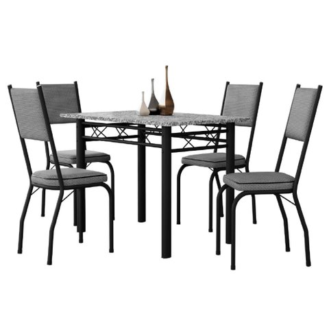 Conjunto Sala de Jantar Mesa Tampo Granito 1,20m com 4 Cadeiras Diana Artefamol