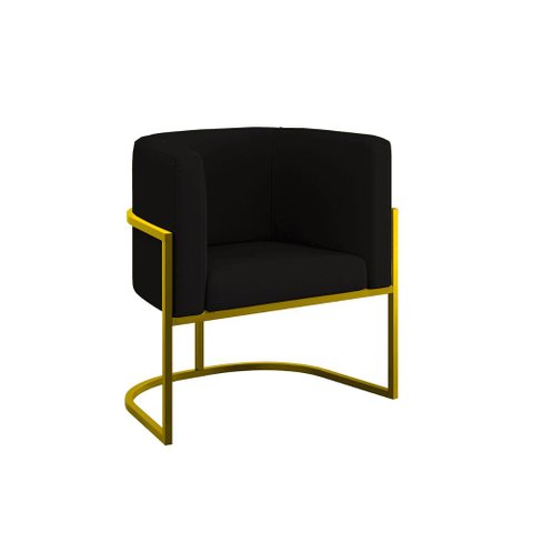 Cadeira Poltrona Lua Moderna Veludo Base de Metal Dourado Cor:preto