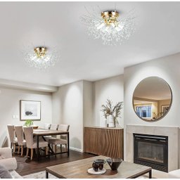 Lustre Plafon Teto Redondo Cristal Dente de Leão 50cm Dourado - 2