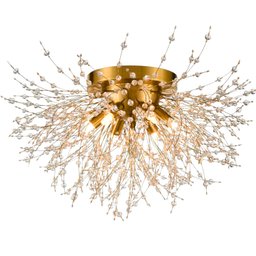 Lustre Plafon Teto Redondo Cristal Dente de Leão 50cm Dourado - 1
