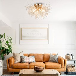 Lustre Plafon Teto Redondo Cristal Dente de Leão 50cm Dourado - 3