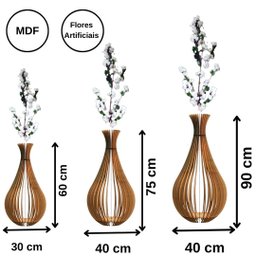 Vaso de Chão Decorativo Grande Gotas de Orvalho Mdf:mdf Cru/kit com 3 - 90x40cm, 75x40cm e 60x30cm - 3