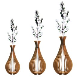 Vaso de Chão Decorativo Grande Gotas de Orvalho Mdf:mdf Cru/kit com 3 - 90x40cm, 75x40cm e 60x30cm - 1