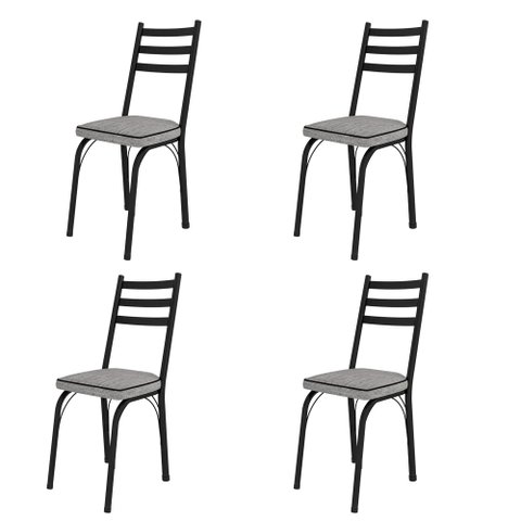 Conjunto Com 4 Cadeiras Tubular Europa 141 Preto Fosco Assento Grafiato Artefamol 11923 - Cadeira 14