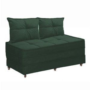Pufe Cama Dobrável Casal 130cm com 02 Almofadas - Suede Verde Militar