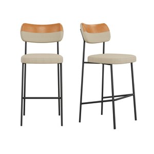 Kit 2 Banquetas Alta com Encosto Balcão Cozinha Linho Gengibre/whisky - Mobili