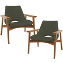 Ver imagem 1 de Kit 02 Poltronas Decorativa para Sala de Estar Living Base Madeira Becker L02 Linho Verde Musgo - Ly