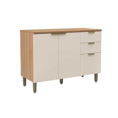 Balcão de Cozinha Modulado C/ Tampo Selena C/ 3 Porta e 2 Gavetas 120cm Jequitiba/off White Fosco