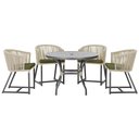 Ver imagem 1 de Mesa com 4 Cadeiras de Jantar Roma 100cm e Noronha em Aluminío Preto Corda Nautica Estofado 13 Trama