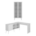 Ver imagem 4 de Kit 2 Peças Escrivaninha em L com 3 Gavetas e Armário Multiuso com Vidro Glass Multimóveis Mp6049