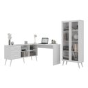Ver imagem 2 de Kit 2 Peças Escrivaninha em L com 3 Gavetas e Armário Multiuso com Vidro Glass Multimóveis Mp6049