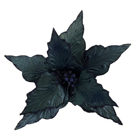 Flor de Natal Poinsettia Azul Marinho com Veludo Trabalhado 28cm | Natal Encantado Formosinha