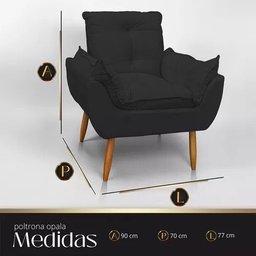 Cadeira Poltrona para Sala Opala Confortável e Reforçada Veludo Preto - 2