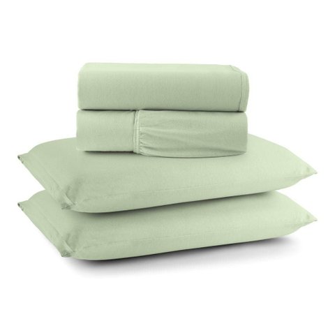 Jogo de Lençol Minimal King 4 Peças Malha 100% Algodão Liso Verde