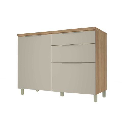 Balcão 1 Porta 3 Gavetas Nesher Marquesa 120cm 100 MDF Nature/Greige