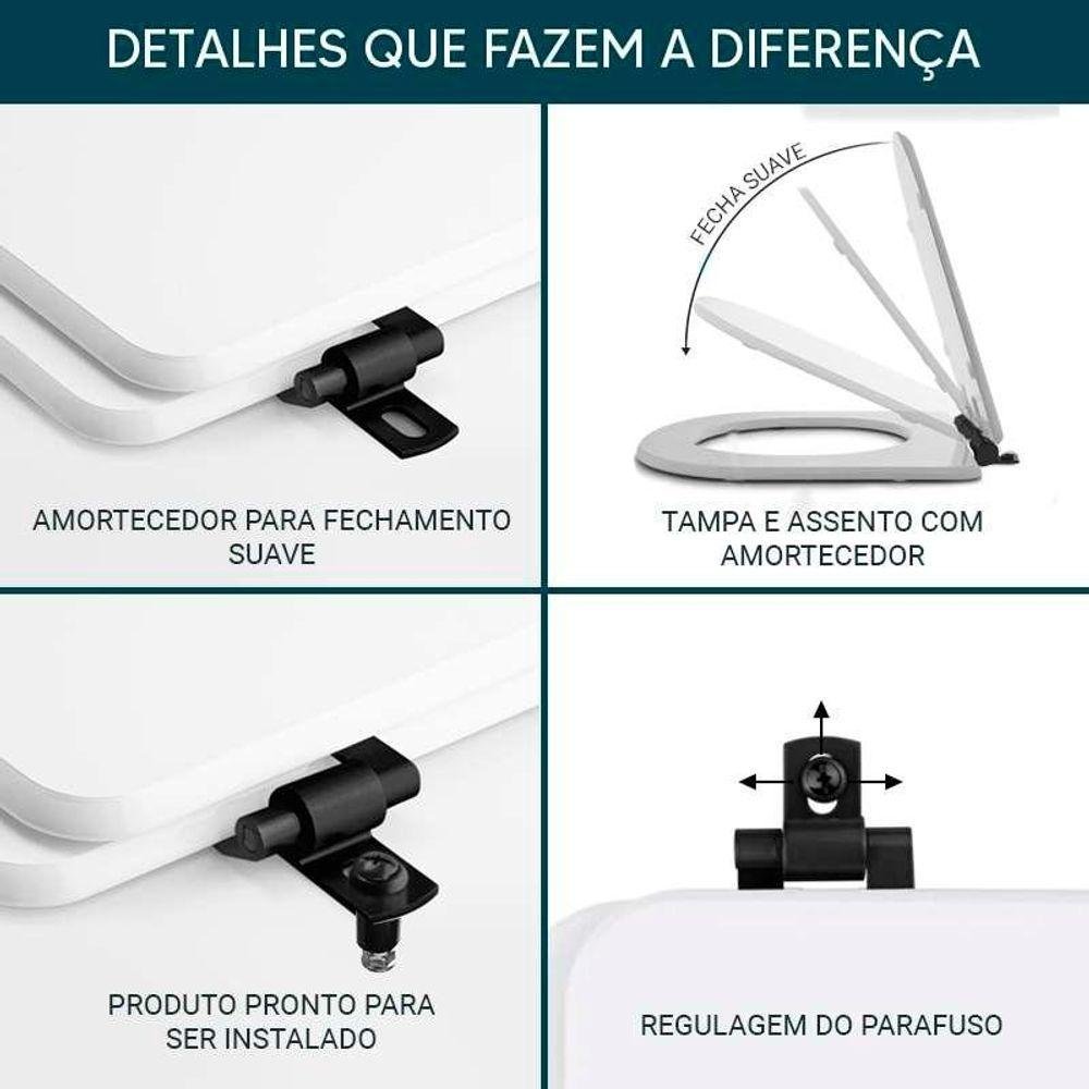 Tampa de Vaso Laqueado com Fechamento Lento Duna Preto Fosco para Louça Deca com Ferragem Preta - 6