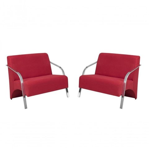 Kit 2 Poltronas Namoradeira Alumínio Suede Vermelho