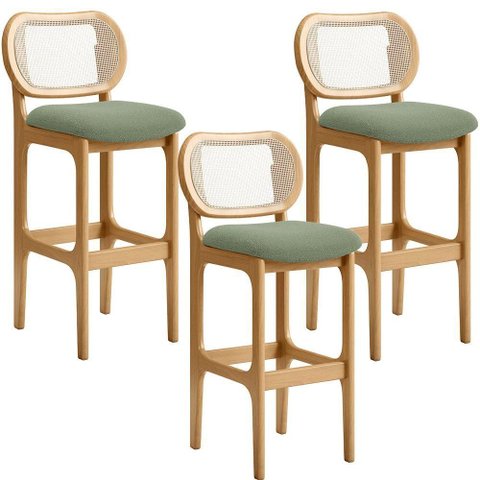 Kit 03 Banquetas Altas para Cozinha Bancada Sala Tela Betta Fixa L02 Bouclê Oliva - Lyam