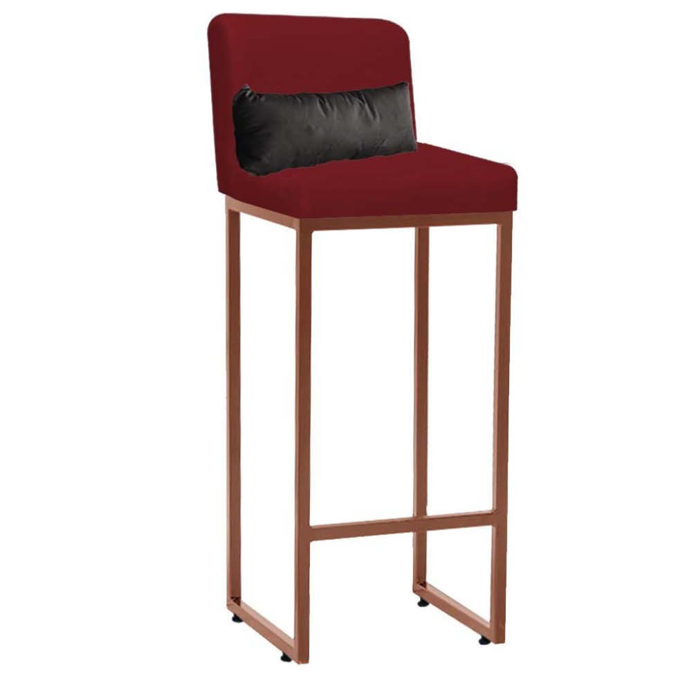 Kit Mesa Bistrô Lucca e 1 Banqueta Lucca Tampo Carvalho Ferro Bronze Corino Vermelho e Almofada Cinz - 3