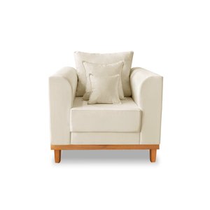 Poltrona Viena Com Base de Madeira Suede Bege - Madeira Prima Deccor