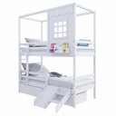 Ver imagem 1 de Beliche Infantil Casinha Reta com 02 Gavetas Escorregador e Grade Removível Madeira Maciça Branco