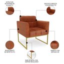 Ver imagem 5 de Sofá Namoradeira e 2 Poltronas Base Industrial Dourado Ana Sintético Pu Nozes - Ibiza