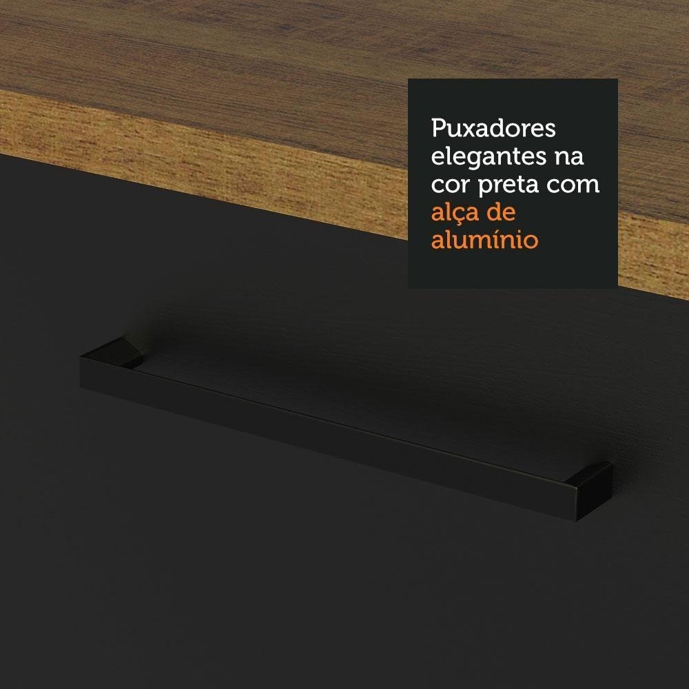 Balcão de Pia Cozinha 2 Portas e 3 Gavetas Rustic/Preto Agata Madesa - 4