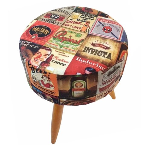 Puff redondo decorativo pé palito Estampa Cerveja-GatMagazine GAT MAGAZINE