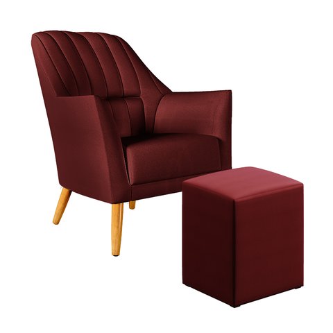 Poltrona Orion Bordada com Puff Izar Suede Bordô Aradecor