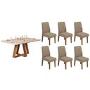 Ver imagem 1 de Conjunto: Mesa de Cozinha Celeste C/ Tampo Madeirado C/ Vidro Curvo 160x90cm e 6 Cadeiras Ondina