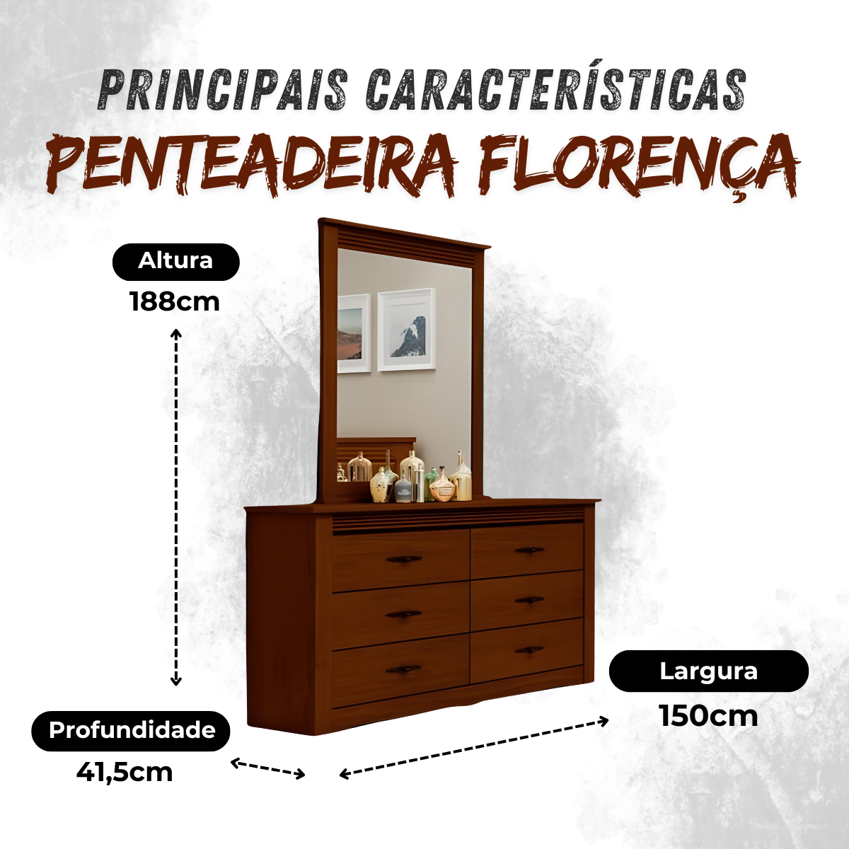 Penteadeira Florença na Cor Avelã - 3