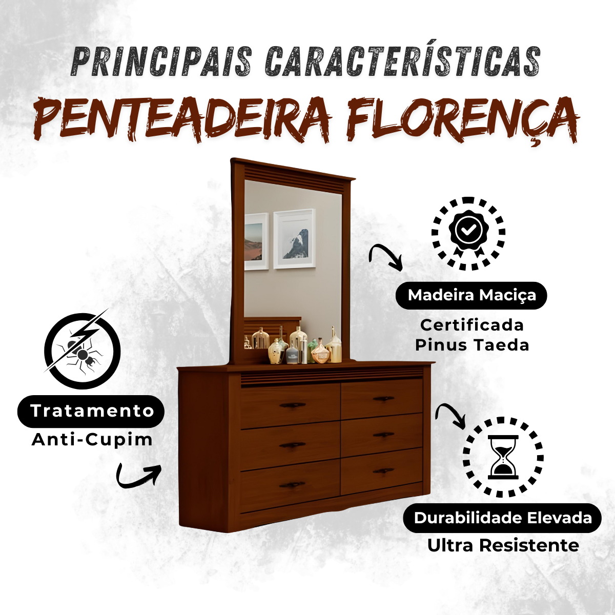 Penteadeira Florença na Cor Avelã - 4