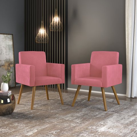 2 Poltronas Cadeiras para Escritório – Balaqui Decor Cor:Rosa