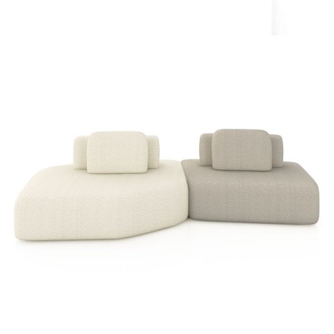 Sofá Ilha Dakota 2 Módulos 280cm Encostos Almofadas Soltas Bouclê Offwhite/bege G33 - Gran Belo