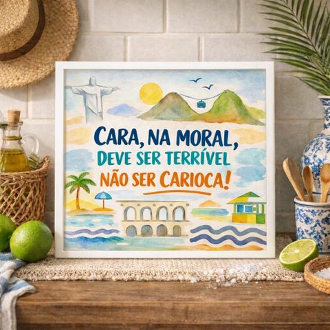 Quadro Rio de Janeiro Amor Carioca 33x33 Mold Branca Vidro