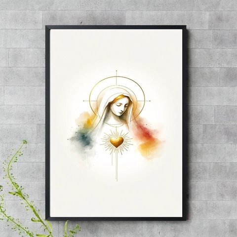 Quadro Virgem Maria Minimalista 45x34cm:madeira Branca