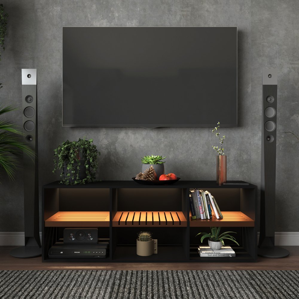 Rack Estilo Escandinavo Sala Industrial Preto com Cobre sem Led Incluso