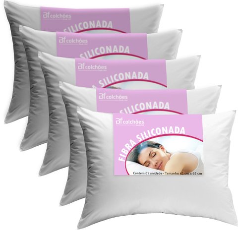Kit 5 Travesseiro Fibra Siliconada Antialérgico Macio 45x65 - Bf Colchões