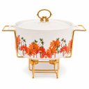 Ver imagem 1 de Rechaud Caçarola de Porcelana Branco e Dourado 30,5cm para Servir À Mesa