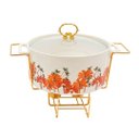 Ver imagem 3 de Rechaud Caçarola de Porcelana Branco e Dourado 30,5cm para Servir À Mesa