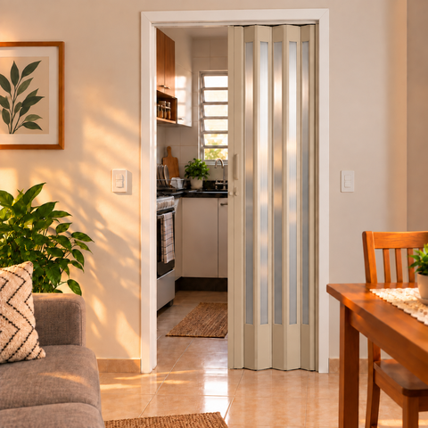Porta Sanfonada de PVC 210x60cm Translucida Bcf Bege
