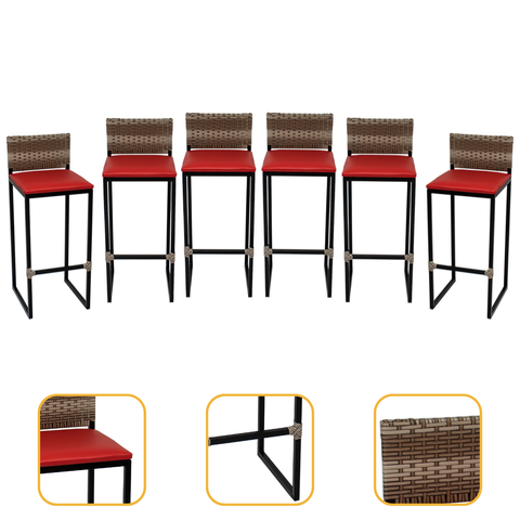 Kit 6 Banquetas Quadrada Junco Cappuccino para Balcão Ilha Cozinha Área Gourmet Bancada Piscina Bar