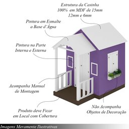 Casinha de Brinquedo Mdf com Varanda Artesanal Branco/lilás L12 - Gran Belo Casinha Infantil - 3