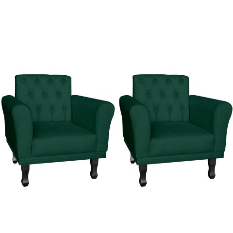 Kit 2 Poltronas Decorativa Classic Suede Verde Pés Madeira Ms Decor
