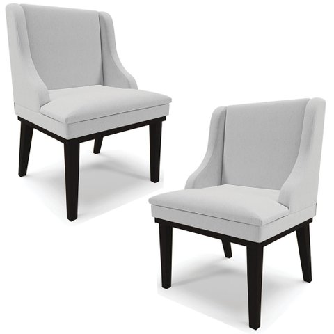 Kit 2 Poltronas Decorativas Base Fixa de Madeira Firenze Linho Cinza/Preto - Gran Belo