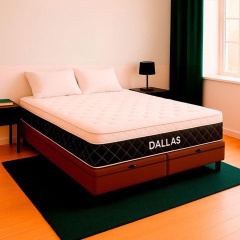 Cama Box King e Colchão Dallas Molas V-store 193x203x20 Cor:marrom