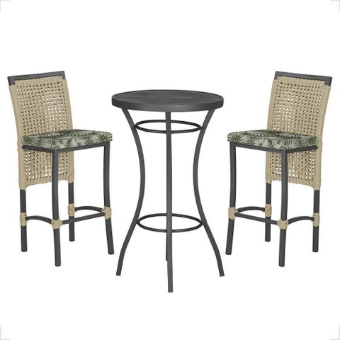 Mesa Bistrô 2 Banquetas Roma Preta Náutica Estofado 5 Trama Rami