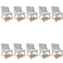 Ver imagem 1 de Kit 10 Cadeiras Estofadas para Sala de Jantar Pés Palito Lia Linho Cinza - Ibiza