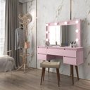 Ver imagem 1 de Penteadeira Camarim St com Luzes e Banqueta Estilo Retrô Cor Rosa