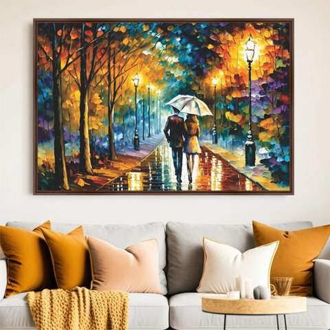 Quadro Abstrato Pinceladas de Amor Casal sob a Chuva Canvas